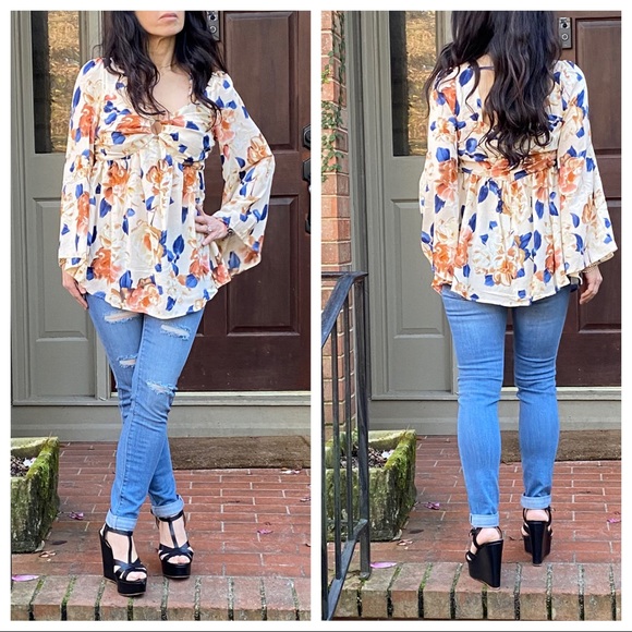 ✨LAST ONE✨Pretty boho chic beige floral tunic - Picture 6 of 6